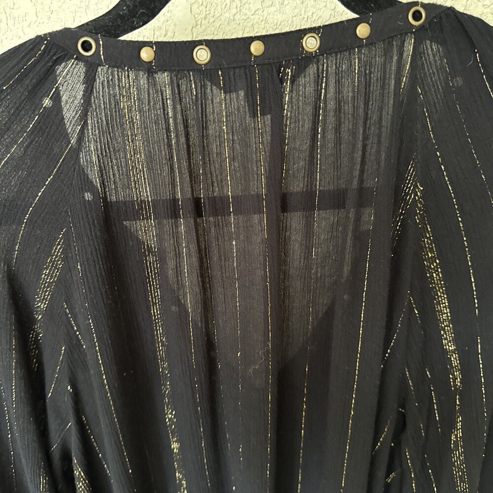 Metallic Striped Top Night Blouse Black Gold Long Sleeve V-neck Women’s Size L - Picture 12 of 14